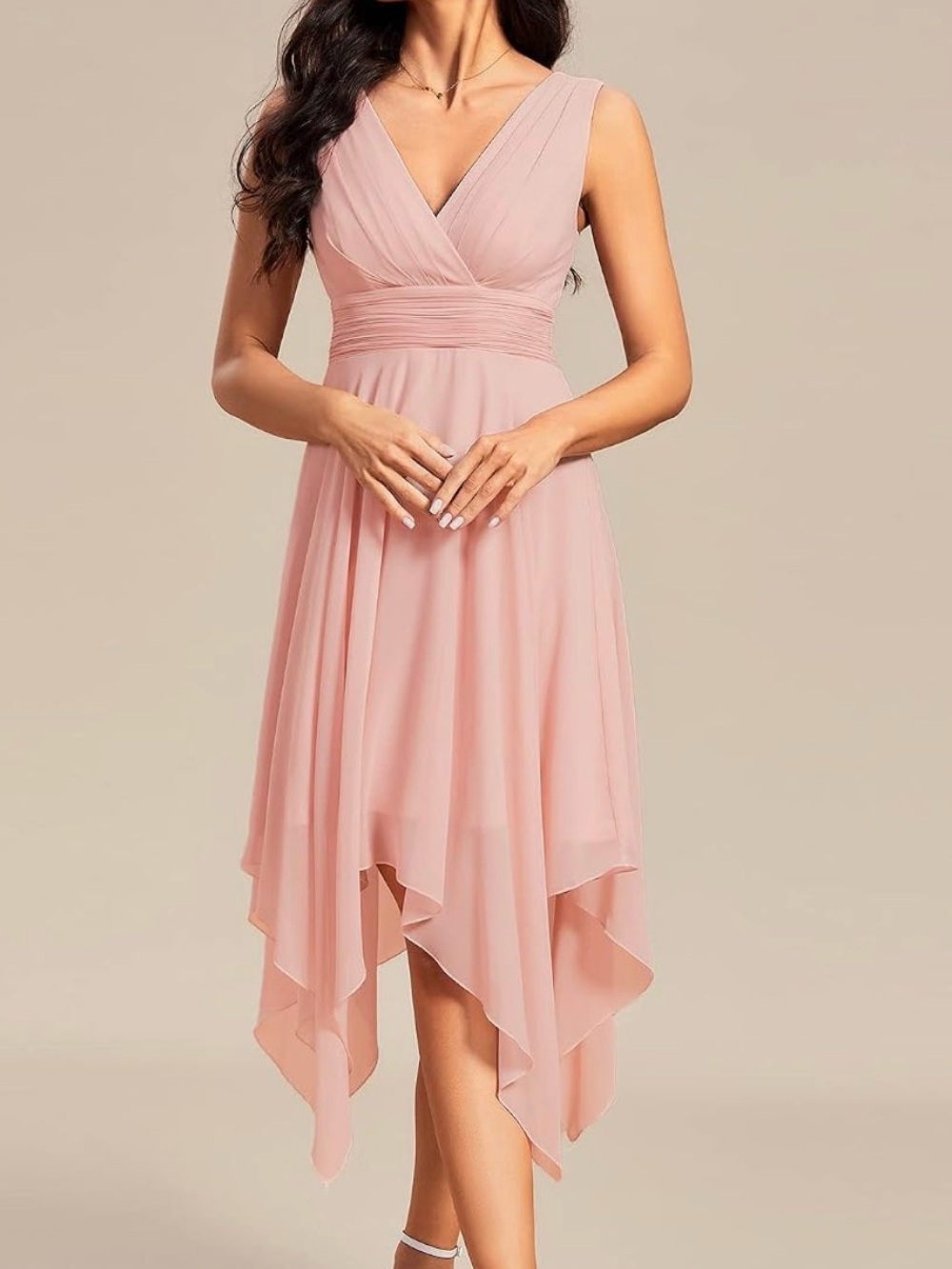 Ever-Pretty Women’s A-Line V-Neck Sleeveless Chiffon Evening Dress in Soft Pink
